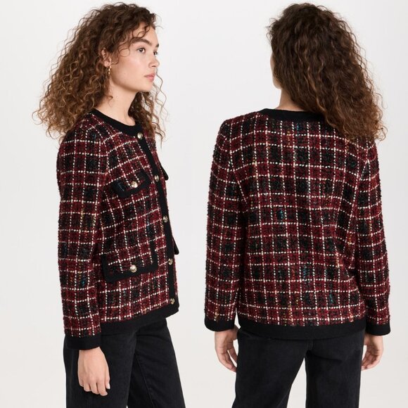 NWT Anine Bing Lydia Wool Blazer Jacket Plaid Tweed Gold-tone Buttons Sz Large - Picture 2 of 9